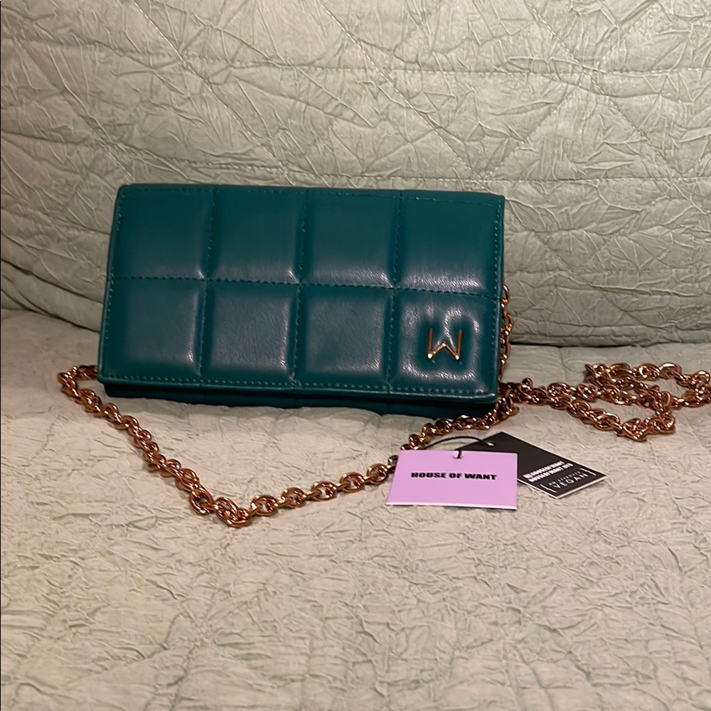 Green Quilted Clutch with Chain Strap
